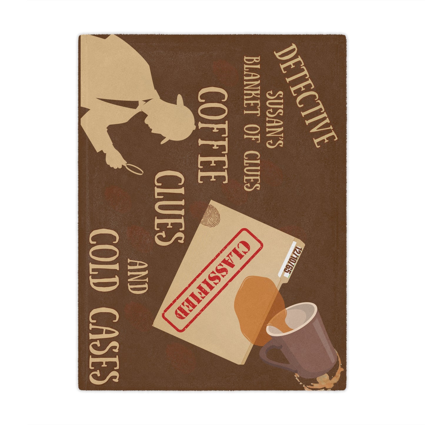 Cozy Detective Minky Blanket, Detective Gift, Mystery Lover Blanket, Personalized Blanket, Coffee Themed Blanket