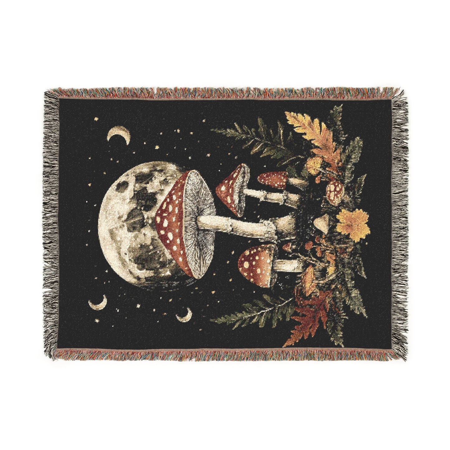 Cosmic Mushroom Woven Blanket, Cozy Throw for Home Decor, Bohemian Gift, Autumn Vibes, Celestial Tapestry, Relaxing Blanket