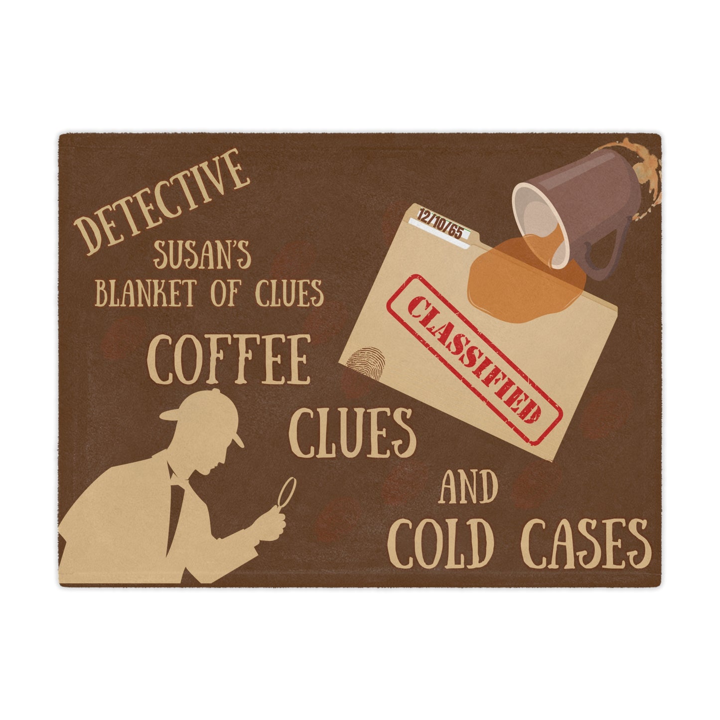 Cozy Detective Minky Blanket, Detective Gift, Mystery Lover Blanket, Personalized Blanket, Coffee Themed Blanket