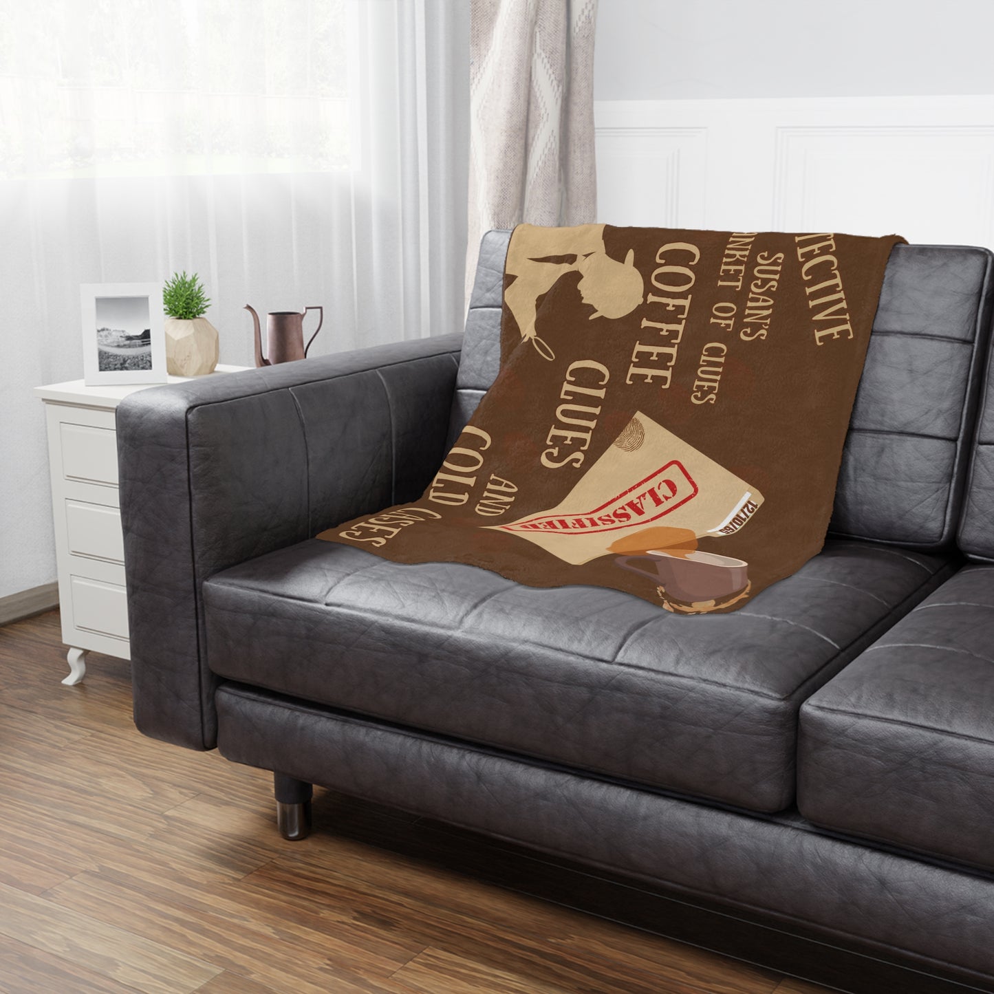 Cozy Detective Minky Blanket, Detective Gift, Mystery Lover Blanket, Personalized Blanket, Coffee Themed Blanket