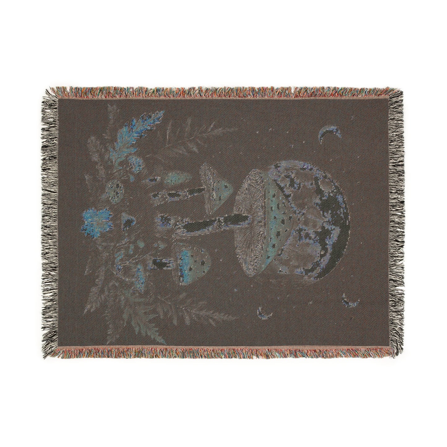 Cosmic Mushroom Woven Blanket, Cozy Throw for Home Decor, Bohemian Gift, Autumn Vibes, Celestial Tapestry, Relaxing Blanket