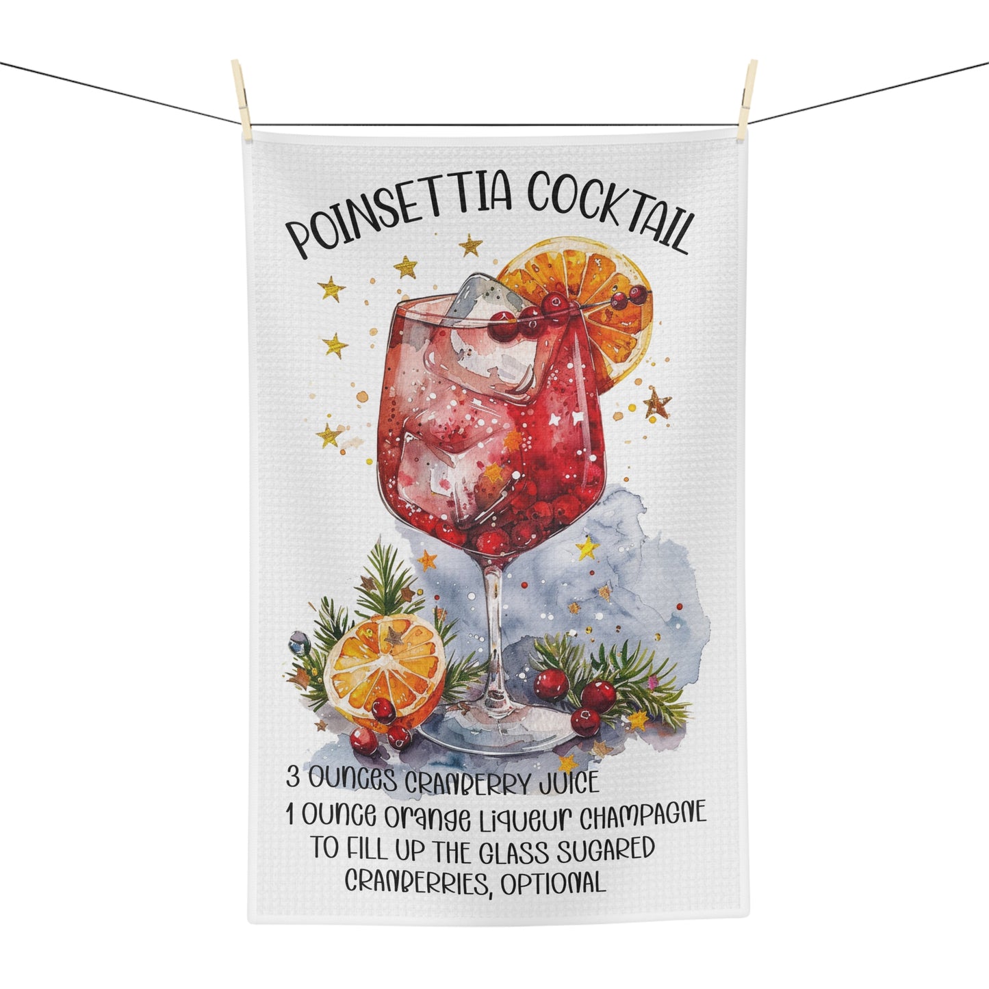 Festive Poinsettia Cocktail Microfiber Tea Towel, Kitchen Decor, Holiday Gift, Charming Tableware, Cocktail Lovers