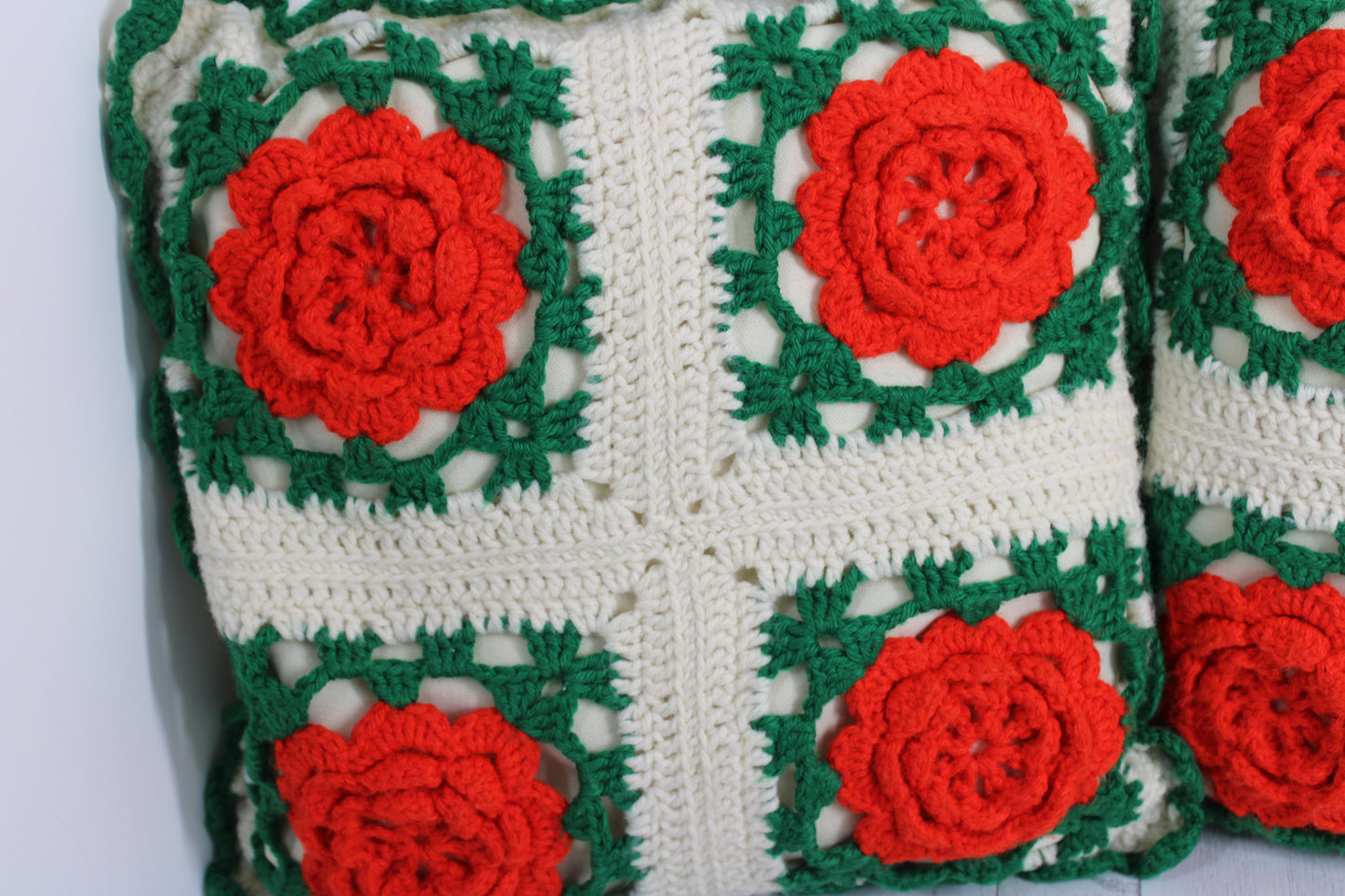 Vintage Handcrafted Crochet 16" Christmas Pillows , Set of 2