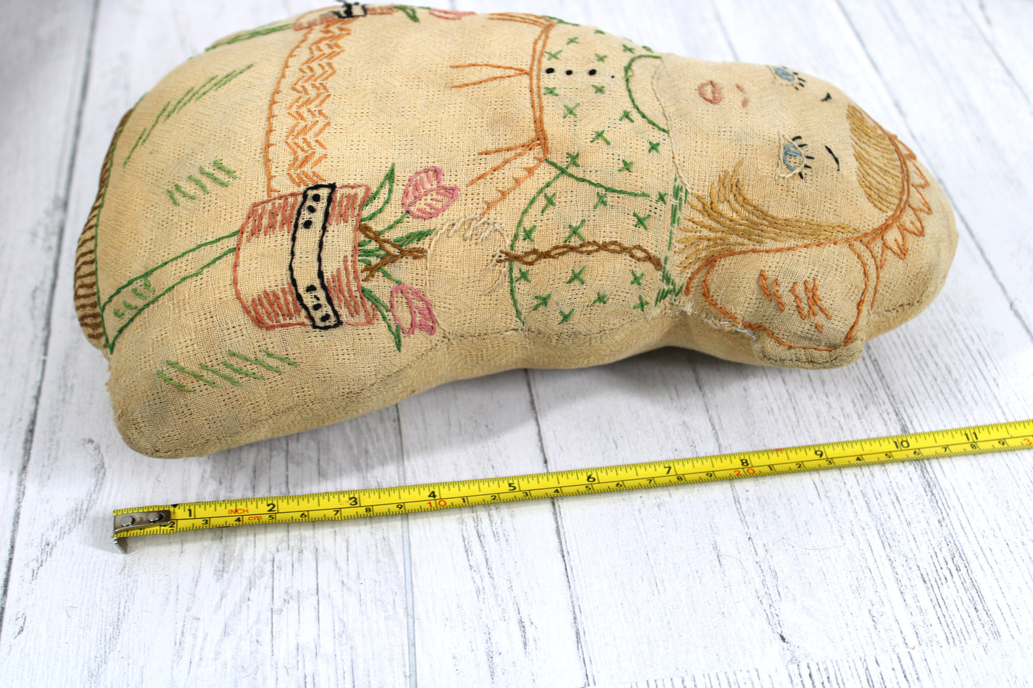 Vintage Americana Primitive Handmade Rag Doll, Embroidered Cloth Rare, Collector Item