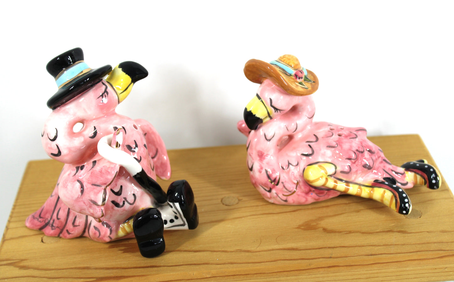 Blue Sky Ceramics MR. & MRS. FANCY "FLAMINGO" SALT & PEPPER SHAKERS