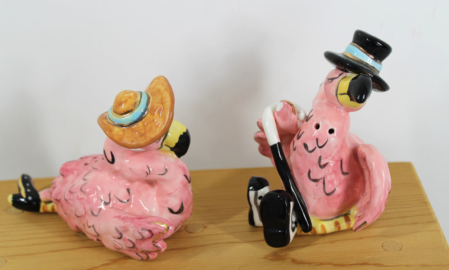 Blue Sky Ceramics MR. & MRS. FANCY "FLAMINGO" SALT & PEPPER SHAKERS