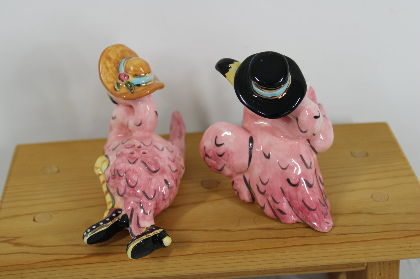 Blue Sky Ceramics MR. & MRS. FANCY "FLAMINGO" SALT & PEPPER SHAKERS