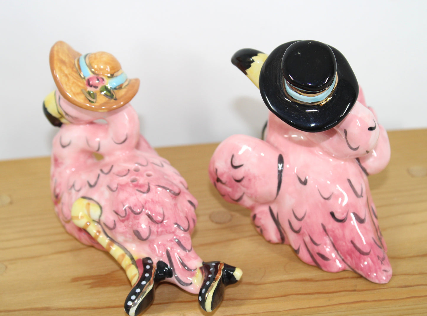 Blue Sky Ceramics MR. & MRS. FANCY "FLAMINGO" SALT & PEPPER SHAKERS