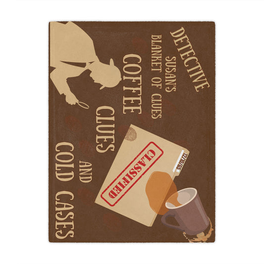 Cozy Detective Minky Blanket, Detective Gift, Mystery Lover Blanket, Personalized Blanket, Coffee Themed Blanket