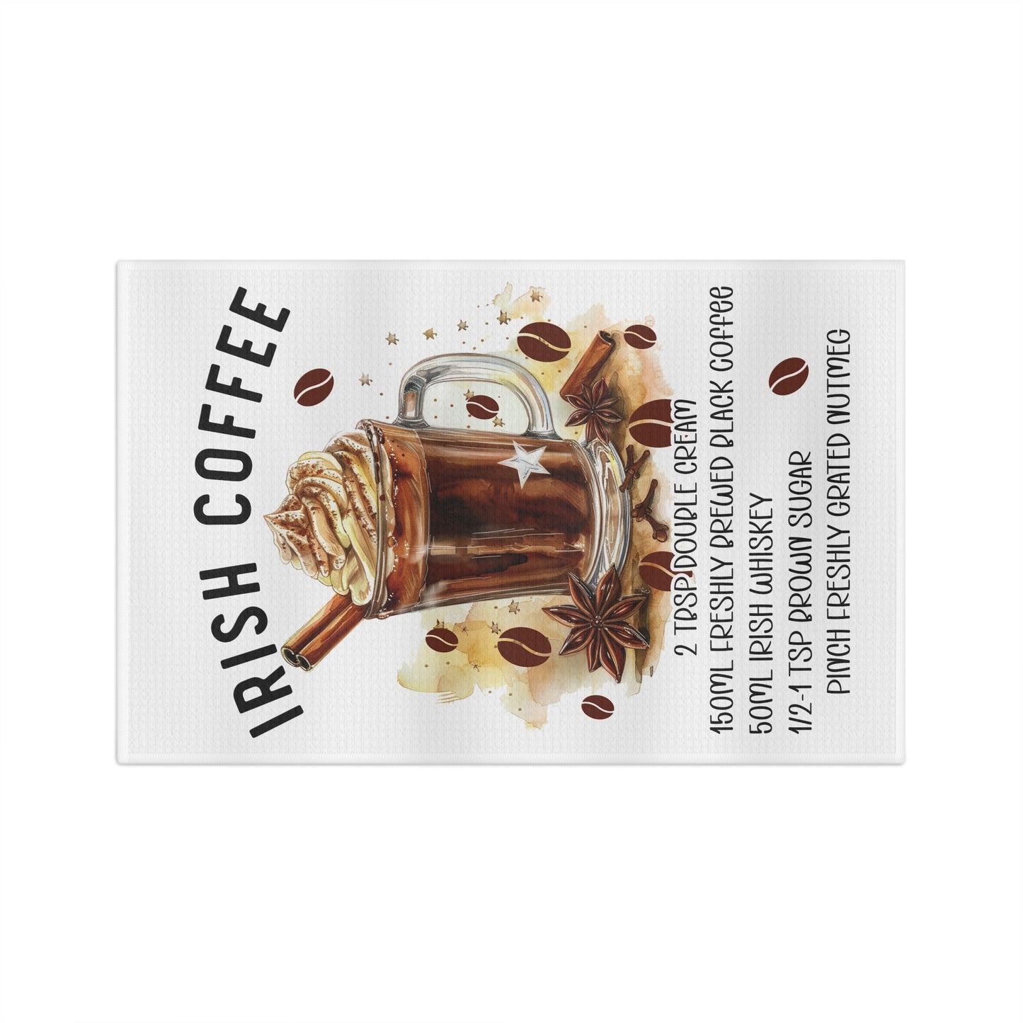 Irish Coffee Microfiber Tea Towel, Kitchen Decor, Gift for Coffee Lovers, St Patrick's Day, Home Bar Essentials, Coffee Recipe Towel