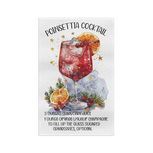 Festive Poinsettia Cocktail Microfiber Tea Towel, Kitchen Decor, Holiday Gift, Charming Tableware, Cocktail Lovers