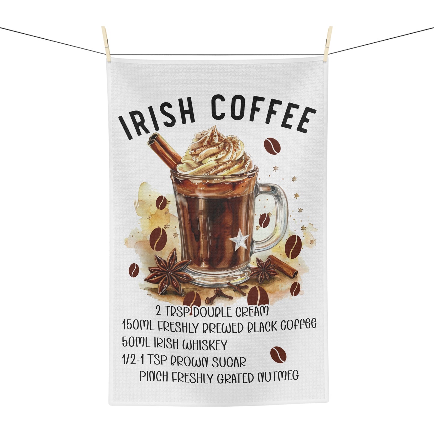 Irish Coffee Microfiber Tea Towel, Kitchen Decor, Gift for Coffee Lovers, St Patrick's Day, Home Bar Essentials, Coffee Recipe Towel