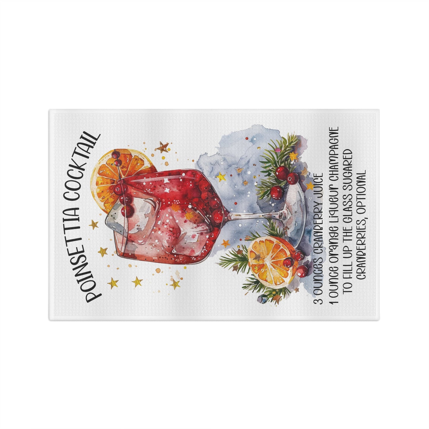 Festive Poinsettia Cocktail Microfiber Tea Towel, Kitchen Decor, Holiday Gift, Charming Tableware, Cocktail Lovers