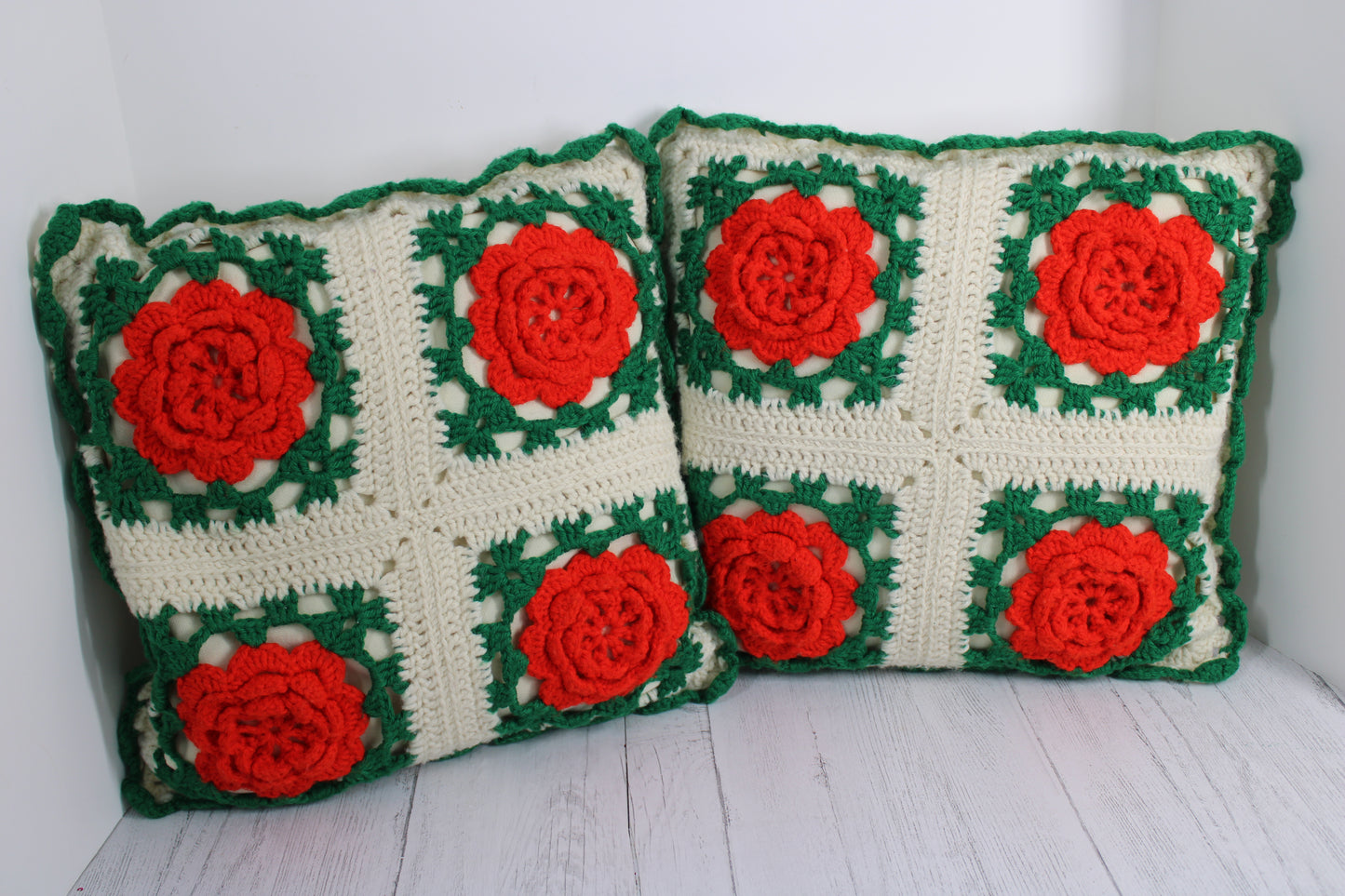Vintage Handcrafted Crochet 16" Christmas Pillows , Set of 2