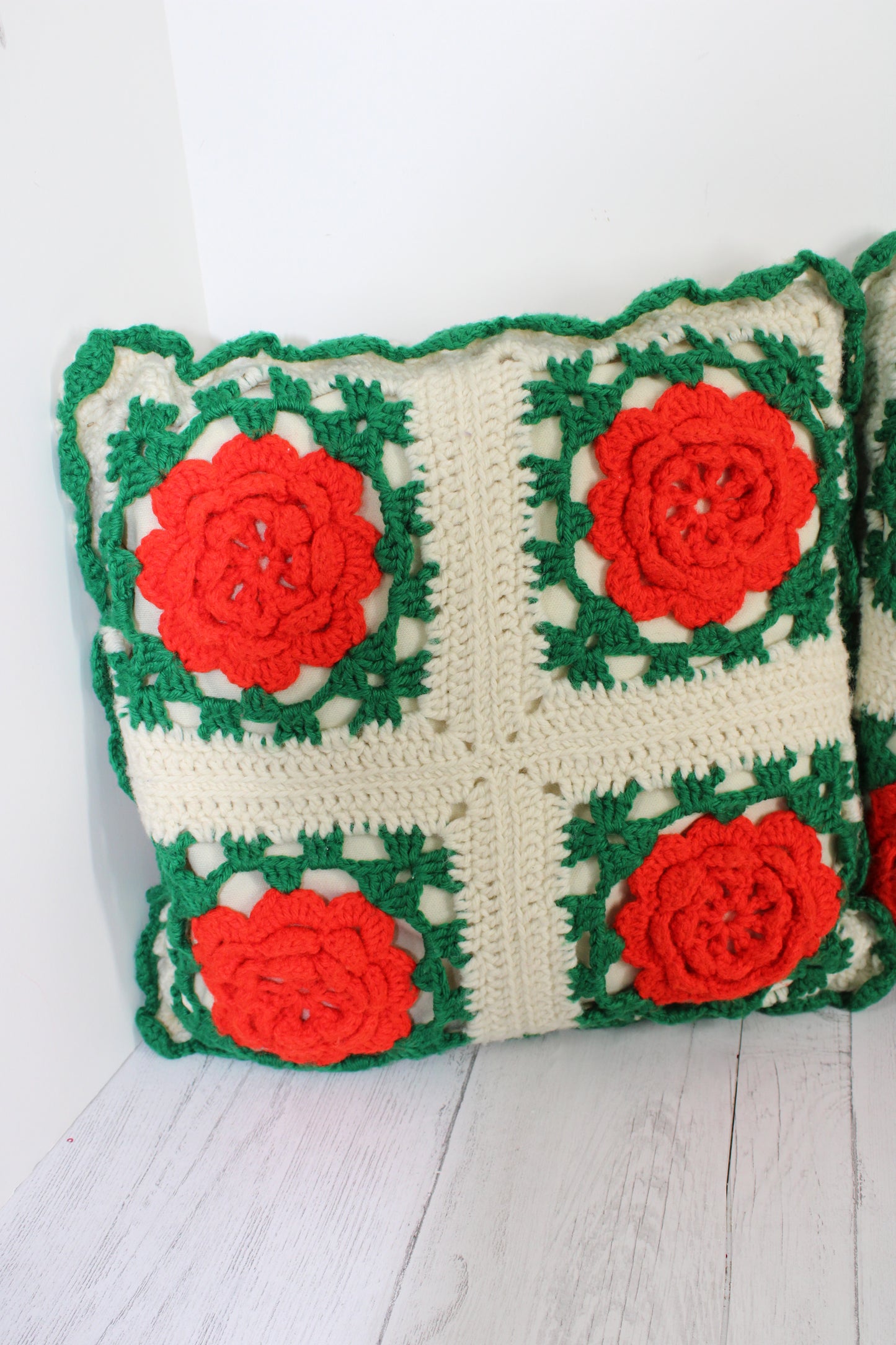 Vintage Handcrafted Crochet 16" Christmas Pillows , Set of 2