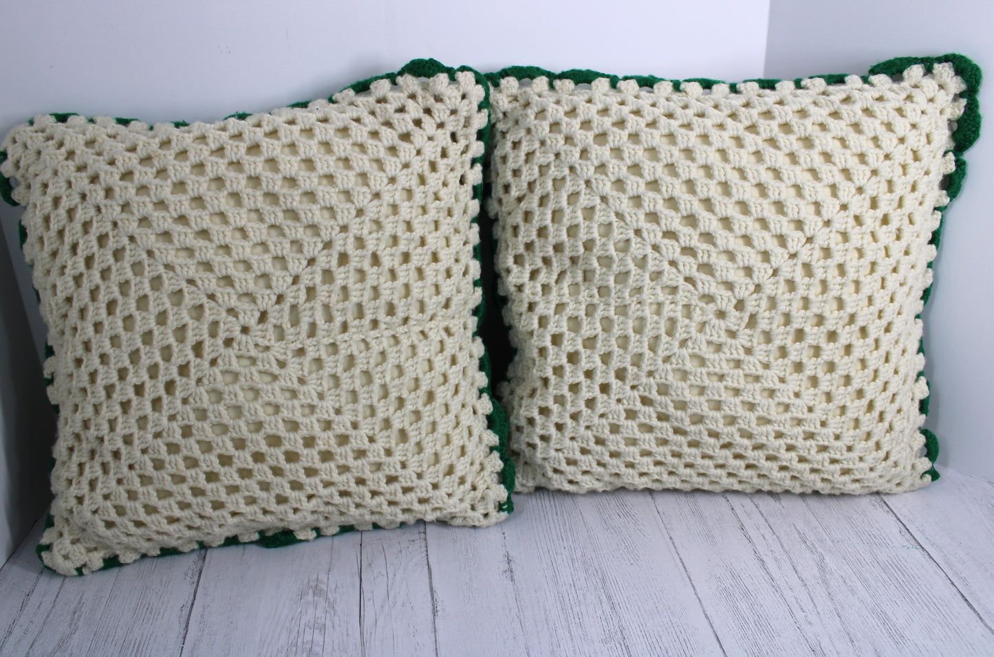Vintage Handcrafted Crochet 16" Christmas Pillows , Set of 2