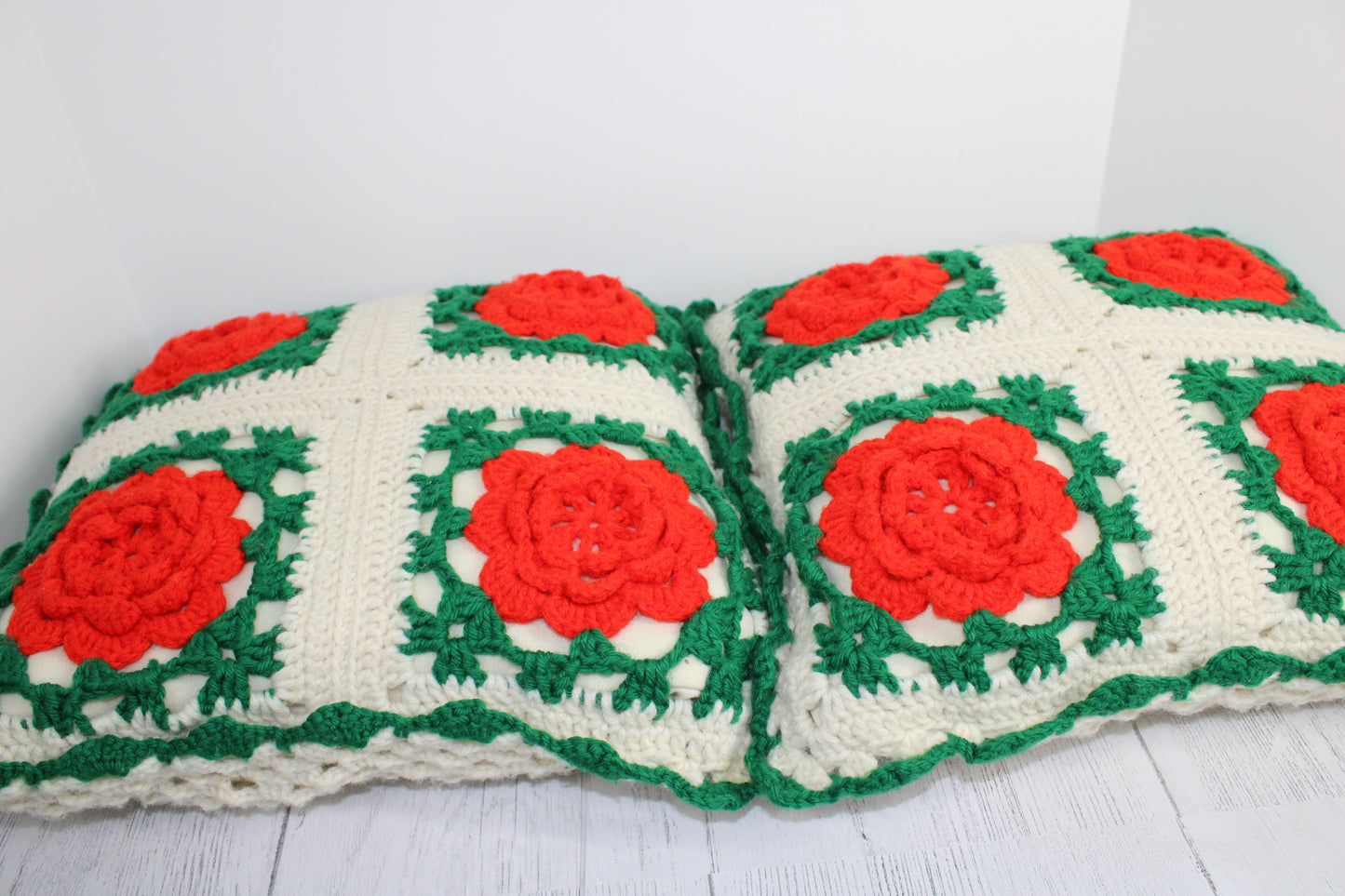 Vintage Handcrafted Crochet 16" Christmas Pillows , Set of 2