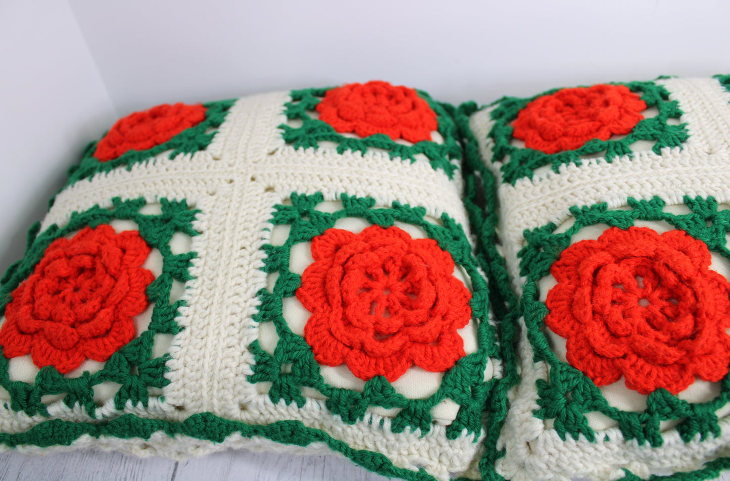 Vintage Handcrafted Crochet 16" Christmas Pillows , Set of 2