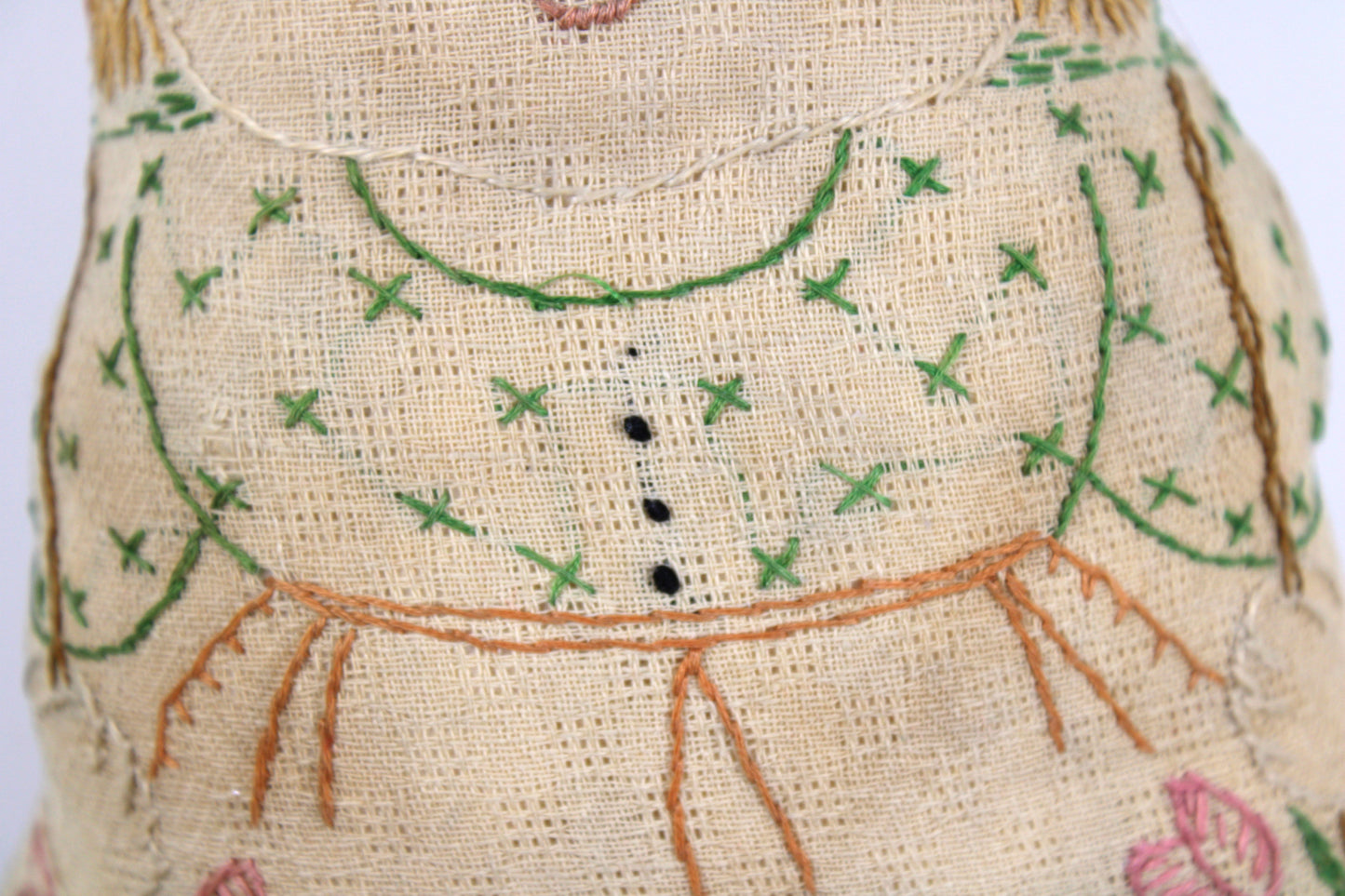 Vintage Americana Primitive Handmade Rag Doll, Embroidered Cloth Rare, Collector Item