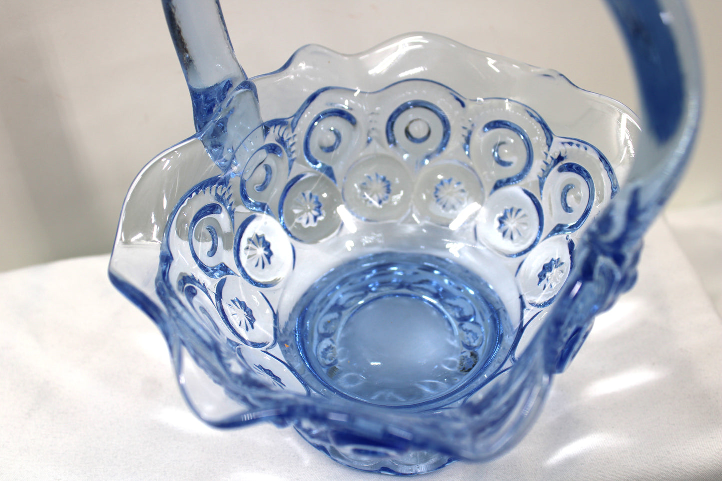 Vintage Blue Glass Ruffled Edge Basket Candy Dish