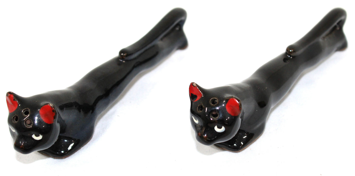 Vintage Long Black Cat Salt & Pepper Shakers