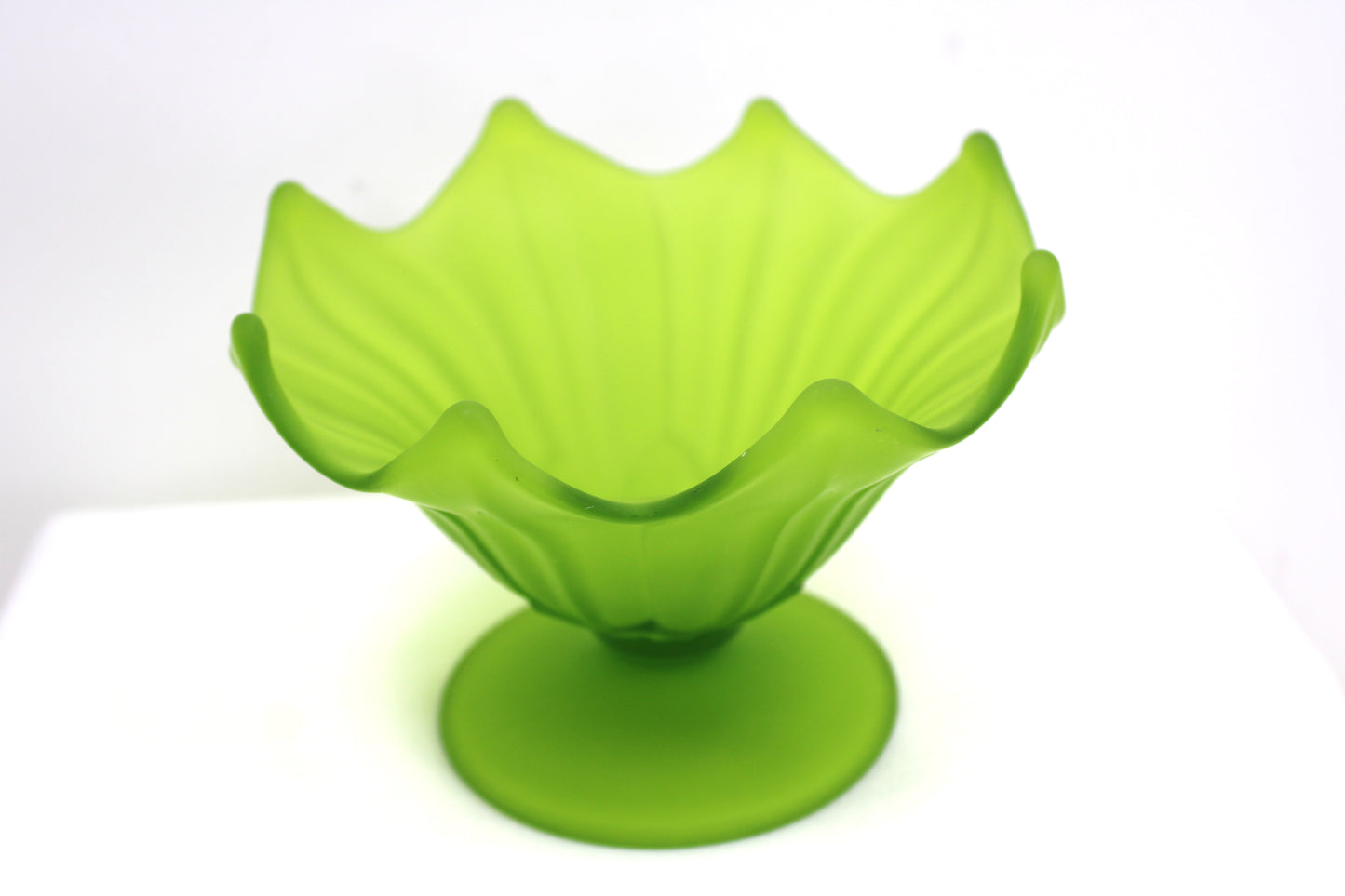 Vintage Frosted Green with Scalloped Trim Candy Dish