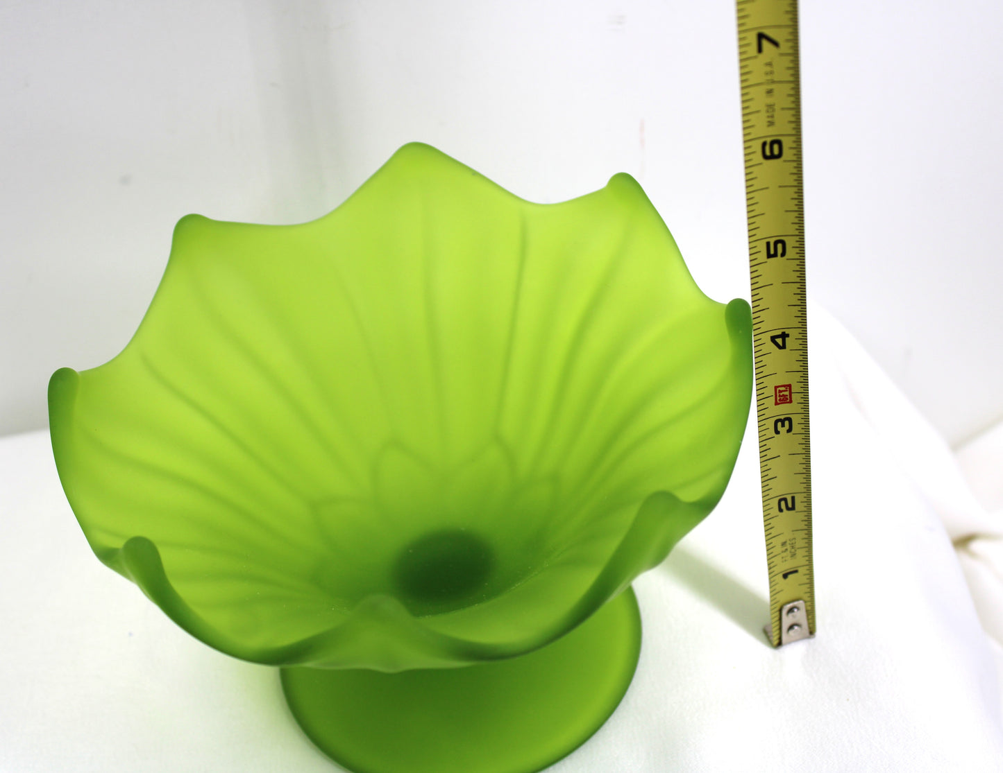 Vintage Frosted Green with Scalloped Trim Candy Dish