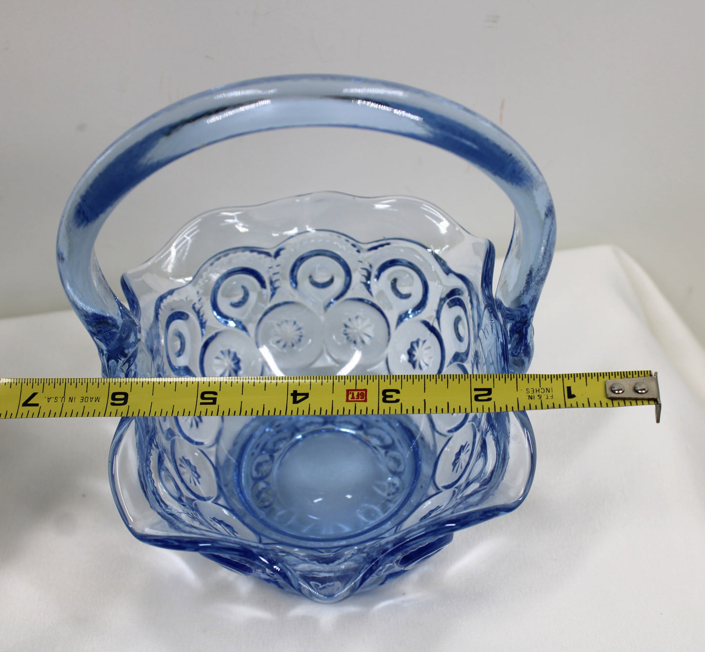 Vintage Blue Glass Ruffled Edge Basket Candy Dish