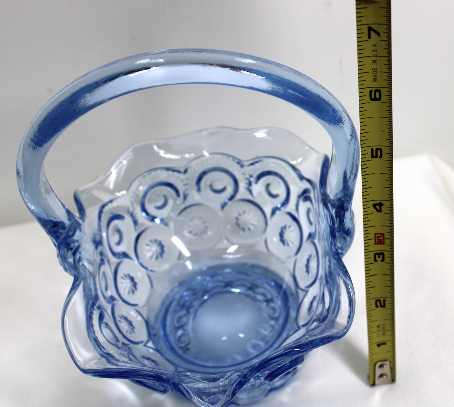 Vintage Blue Glass Ruffled Edge Basket Candy Dish