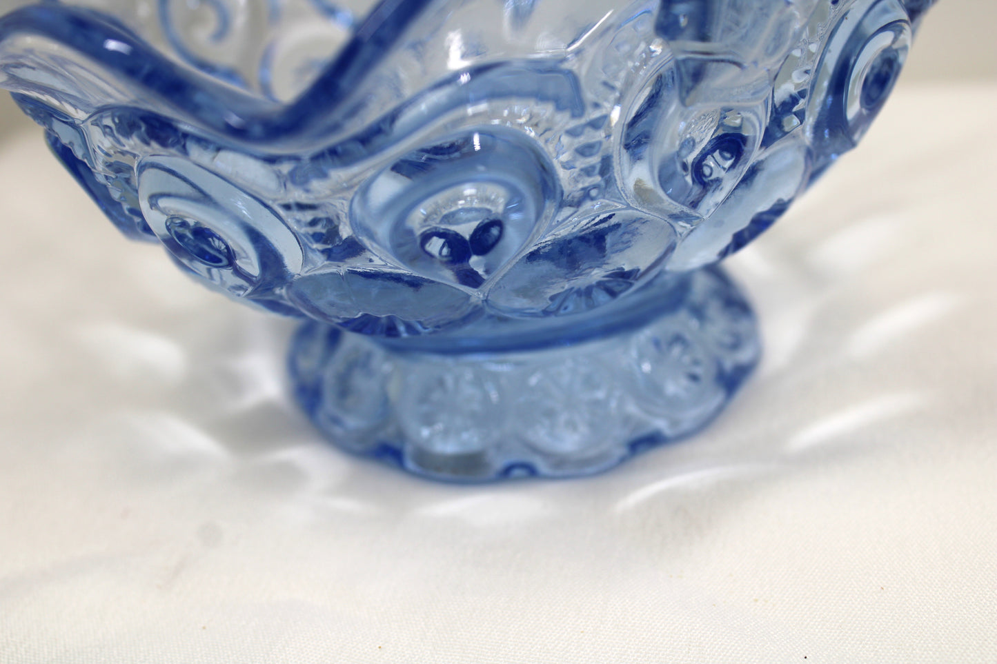 Vintage Blue Glass Ruffled Edge Basket Candy Dish